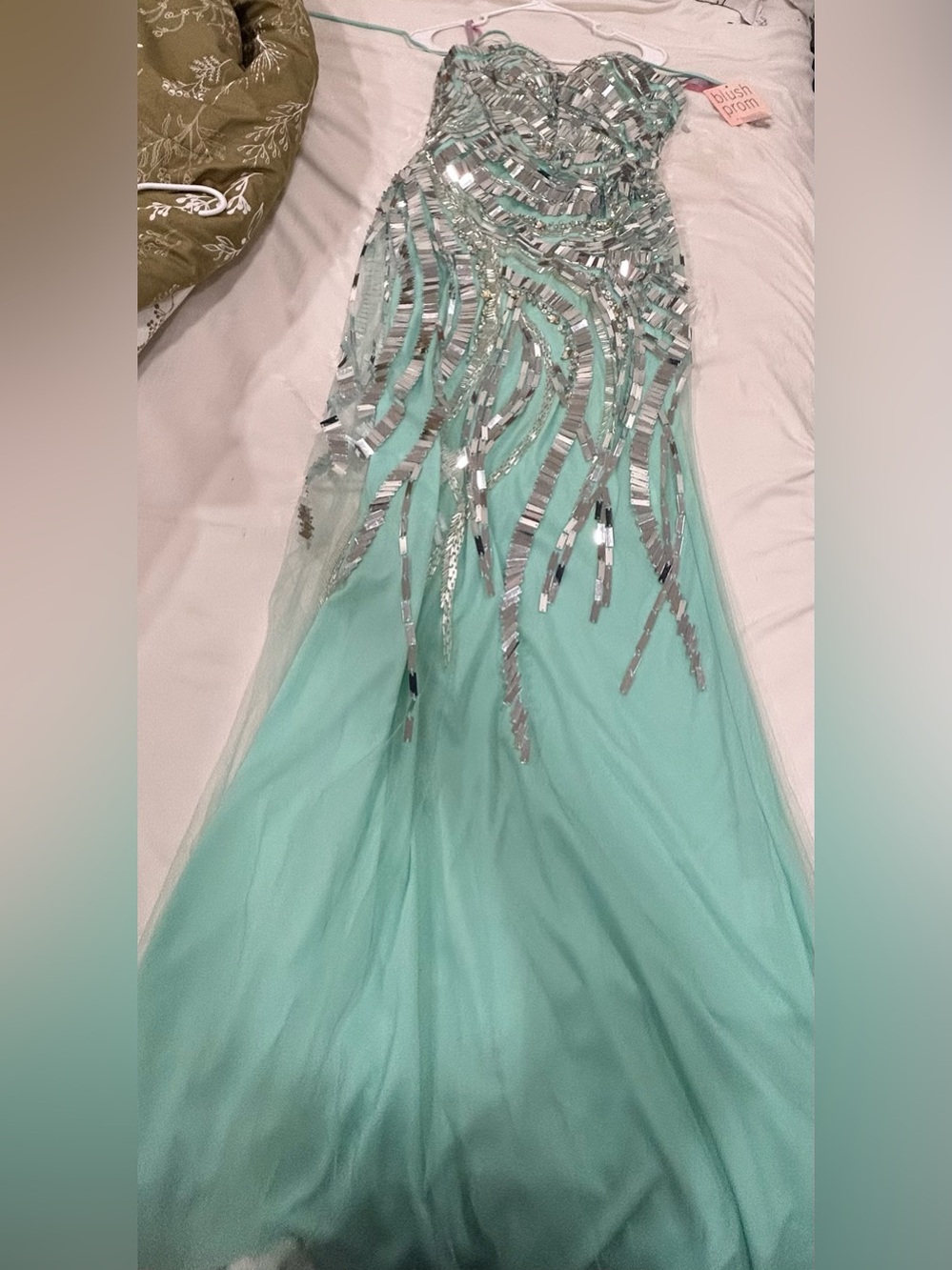 Blush Prom Aqua Blue Teal Sequin Formal Dress Size 8 Mermaid Gown Silver